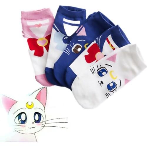 Anime Boat Socks Women Girl Short Socks Cartoon Star Moon Luna Cat Cotton Sport Socks