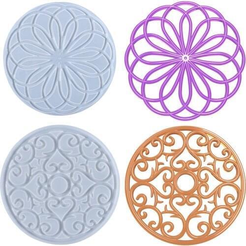 New Mandala Round Resin Mold Hollow Out Coaster Epoxy Flower Tray Cup Mat Casting Silicone Mould Diy Crafts Home Decor Making