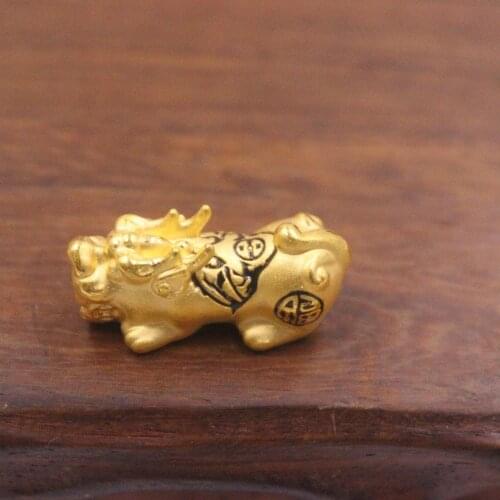 New Pure 24K 3D Yellow Gold Bead 23x10mm Beatuiful Stoving Varnish Patten PiXiu Bead Symbol Of Luck And Wealth