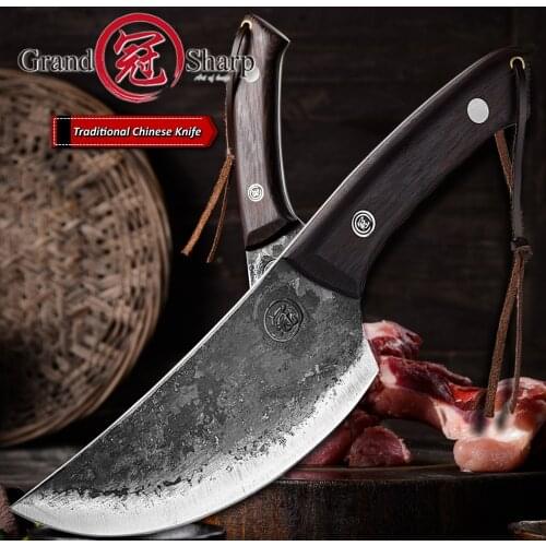 Grandsharp Chef Knife Handmade Full Tang Kitchen Boning Tools High Carbon Clad Steel BBQ Camping Cooking Butcher Slicing Outdoor