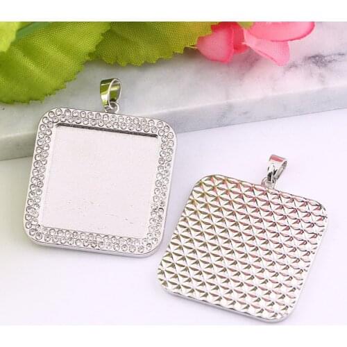 Onwear 5pcs rhinestone cabochon trays square 25mm blank pendant base settings diy jewelry bezel findings for necklace making