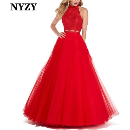 P128 NYZY Tulle Red Two Piece Prom Dresses Long 2021 Ball Gown Party Graduation Dress Formal Dress