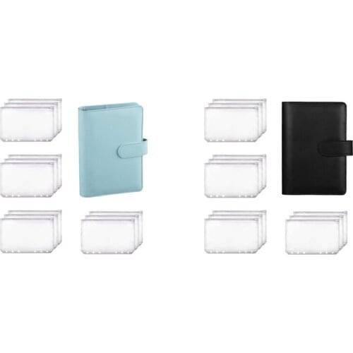 2Set A6 Binder Planner Blue /Black Notebook Binder And 6 Hole Binder Zipper Folder,Binder Pockets Cash Envelope Wallet