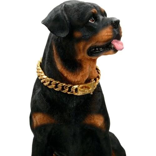 Golden Dog Collar Training Dog P Chain Collars Adjustment Pet Metal Necklace 15MM Wide Stainless Steel For Medium Large Dogs