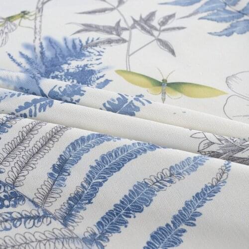 Simple Modern American Pastoral Fresh Plant Dragonfly Printed Cotton Curtains for Living Room Bedroom Shading Same Tulle