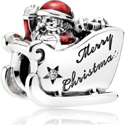 Sleighing Santa Red Enamel Beads for Charms Bracelets Women Silver 925 Jewelry DIY Christmas Star Charm Beads for Jewelry Making