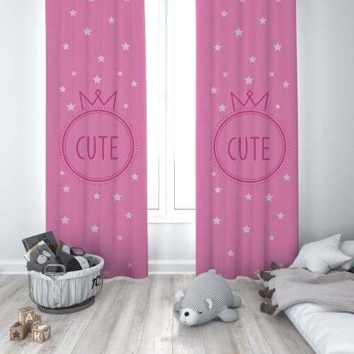 Curtains Children 3D Printed Decorative Items Home Childrens Room Pink Cute Crown Stars Model 233