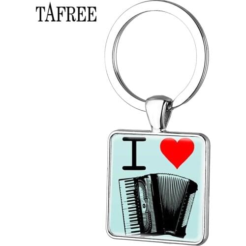 TAFREE Love Music Love Accordion Art Picture Square Keychain Glass Musical instrument Photo Key Ring Jewelry Key Holder AC39