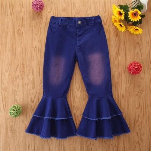 TELOTUNY Kids Baby Girls Solid High Waist Denim Bell Bottoms Jeans 2021 Autumn New Girls Casual Cute Flare Long Pants For 1-6Y