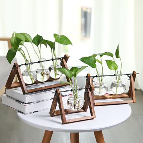 Terrarium Creative Hydroponic Plant Transparent Vase Wooden Frame vase decoratio Glass Tabletop Plant Bonsai Decor flower vase