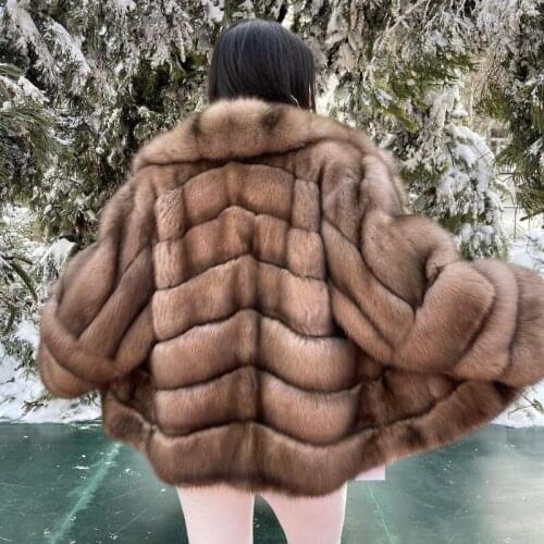 TOPFUR 2021 New Genuine Real Fox Fur Coat Women Imitation Sable High Quality Top Fashion Batwing Sleeve Winter Thick Warm Coats