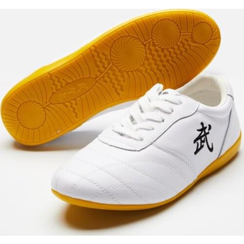 Unisex Soft Leather Kung Fu Tai Chi Shoes Martial Arts Wushu Sports Sneakers with Embroidery