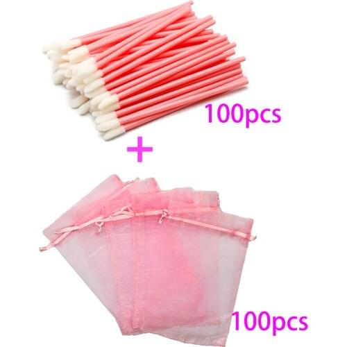 Eyelash Packaging Wholesale Drawstring Pouches Organza Bag with Colorful Makeup Disposable Mascara Applicator Lipstick Wands Set