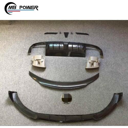 High Quality C CLASS W205 C63 to B style carbon fiber body kit with front lip rear wing spoiler rear diffuser with exhaust tips