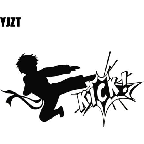 YJZT 17.9CM*9.4CM Karate Boy Fighting Kick Martial Arts Car-Styling Car Sticker Vinyl Black/Silver C31-0049