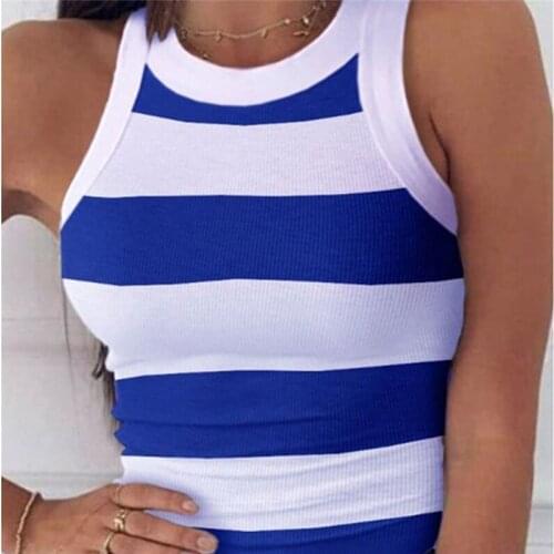 Women Summer Tank Tops Sexy O Neck Sleeveless Striped Street Style 2020 New Female Slim Tops Fashion