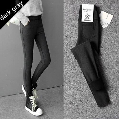 WKOUD Plus Size Womens Winter Warm Leggings Korean Skinny Pencil Pants Snow Black Fleeces Thicken Full Length Trousers P8617