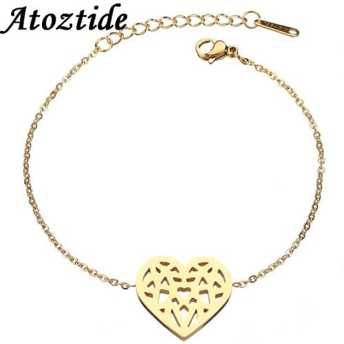 Atoztide Women Minimalist Hollow Bracelets Necklace Adjsutable Charm Gold Stainless Steel Chain Bracelets Love Jewelry