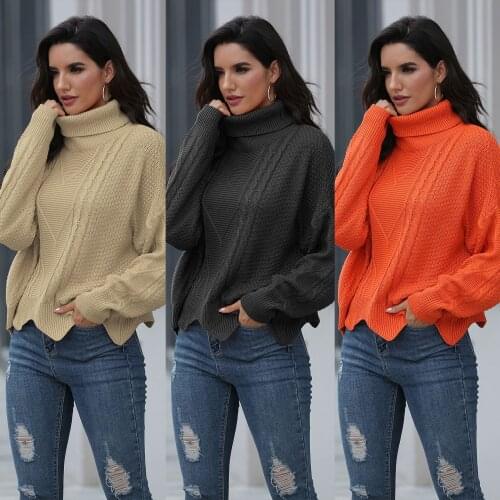 Sweater Women Pullover 2021 New womens Wave Pattern High Neck Pullover Knitted Sweater Women Warm Sweaters Dropshipping SJ3238