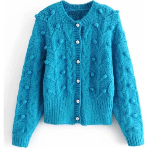 ZA Women New Autumn Winter Knitted Butto Decorati Loose Knit Sweater Coat Retro Solid Color O Neck knitted Cardigan Jacket