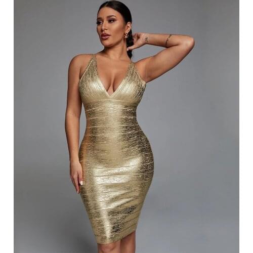 21 Fall New Womens Gold Printed Tie Dress Deep V-neck Hot Stamping Skinny Sexy Fashion Celebrity Kylie Jenner Party Club Dress