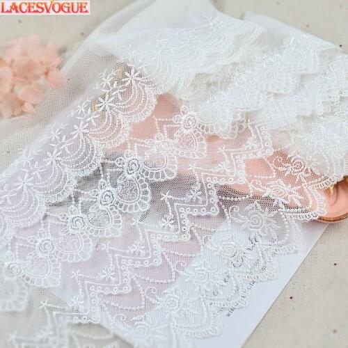 14yards 7-9cm White Mesh embroidery Lace trim Handmade Clothing Decoration DIY Garment needlework sewing accessories 240