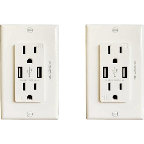 2 Pcs US standard dual With 2 Usb Port Charger wall socket,double 3.6A socket with usb pc flame retardant panel 118mm*76mm