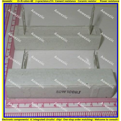 2Pcs 50W100RJ 50W 100 ohm +/- 5% Horizontal cement resistor 50W100ΩJ Cement resistance 50W100R 100OHM Ceramic resistor plug-in