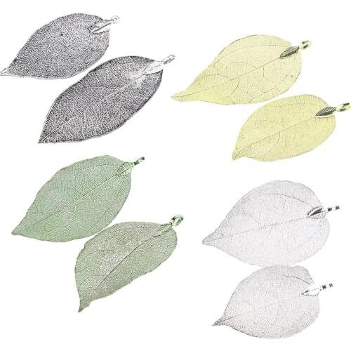 2 Pieces Real Leaf Electroplated Finished Copper Filigree Pendant for Earring Necklace Dangle