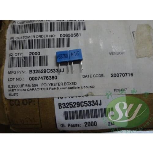 2019 hot sale 20PCS/50PCS EPCOS 0.33uf/50v 330nf u33 334 The new 5MM film capacitor B32529C5334J free shipping