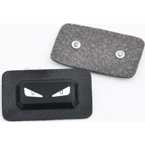 25pcs/lot blackPU leather Badge sew on label metal alloy logo matt black , white EYES for Denim sportswear free shipping PLB-028