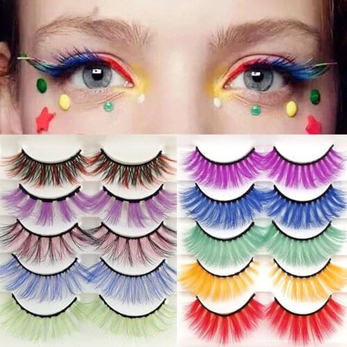 5 Pairs 3D Mink Lashes Natural Long Thick Fluffy Colorful False Eyelashes Lash Extension Handmade Supplies Makeup New