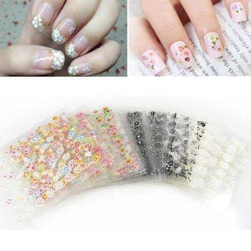 50 PCs Black Nail Stickers Sets Necklace/Flower/Cartoon Nail Art Sticker Decals Water Transfer Gel Polish Decor Sheets