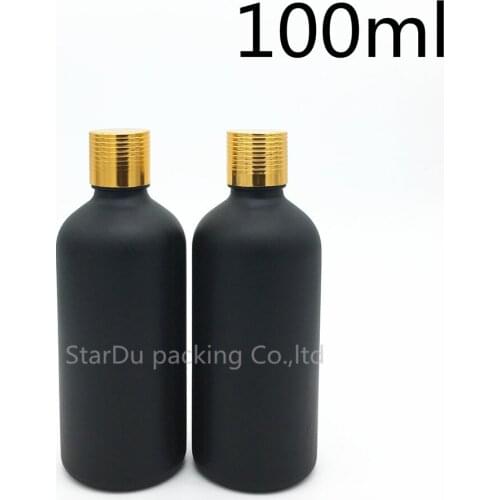 Free Shipping 100ML Black Frosted Glass Bottle Vials Essential Oil Bottle with gold screw cap, 200pcs/lot Perfume bottles