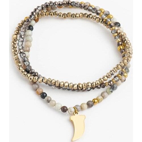 Boho Style Mix Color Beaded Chain Bracelets For Women Girls Handmade Crystal Natural Stone Beads Elastic Adjustable Bracelets