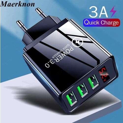 Quick Charge 3.0 USB Charger Digital Display Quick Charge Wall-mounted Phone Charger Smart Phone Charging Head