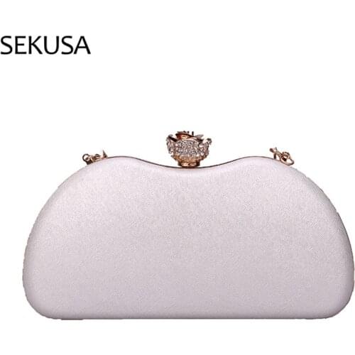 Flower Diamonds Metal Luxury Lady Evening Bags Party Wedding Shoulder Chain Day Clutch Purse Bags