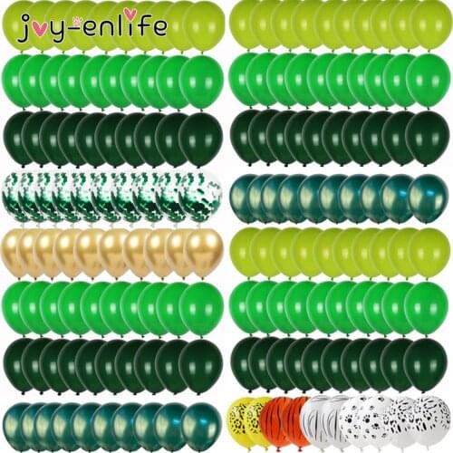 40pcs Agate/Chrome Metal Latex Balloons Green Balloon First Birthday Jungle Safari Animal Birthday Party Decor Kids Air Globos