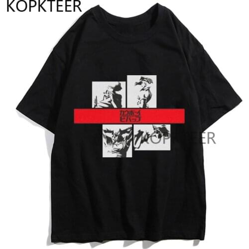 Anime Manga T-shirts Cowboy Bebop Spike Spiegel Print Tops Retro Vintage Women Men Hip Hop Summer Streetwear Tops Cotton T-Shirt