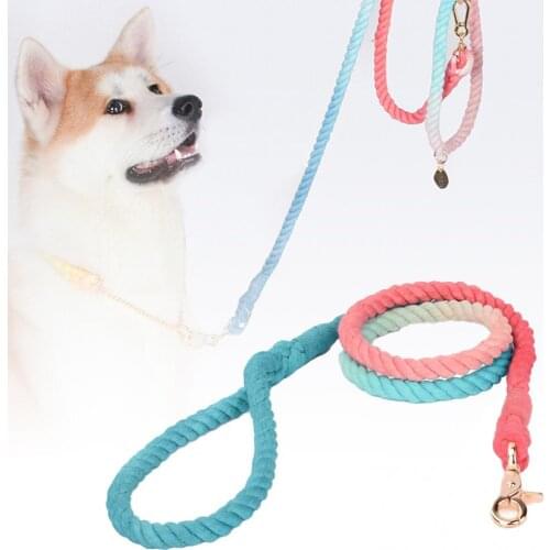 Gradient Wear-resistant Braid Cotton Rope Dog Walking Traction Leash Pet Supply 140cm Blue Cotton Adjustable Anti-lost Rope