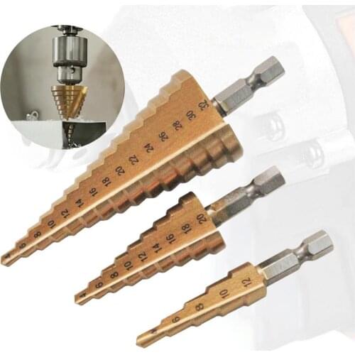 1/4 Inch 5/9/15 Steps Plating Titanium Hex Shank Cone Drill Bit Wood Hole Opener Woodworking Tools