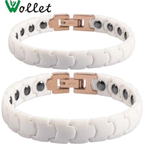 Wollet Jewelry Korea Design 99.999% Germanium Hematite Bracelet Bangle Magnetic White Ceramic For Women Men Couple Bracelet