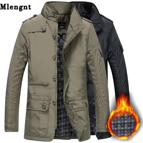 Winter Thick Padded Men Jacket Autumn Classic Windbreaker Khaki Zipper Warm Outerwear Cotton Parka Varsity Male Long Trench Coat