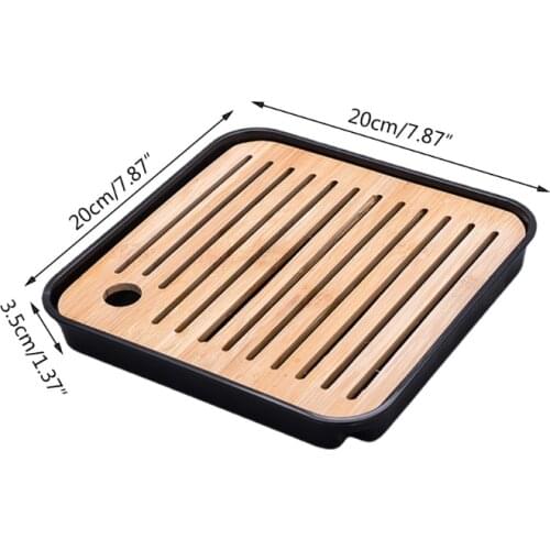 Square Simple Dry Soak Tea Tray Eco-Friendly Wooden Drainage Water Storage Board GXMA