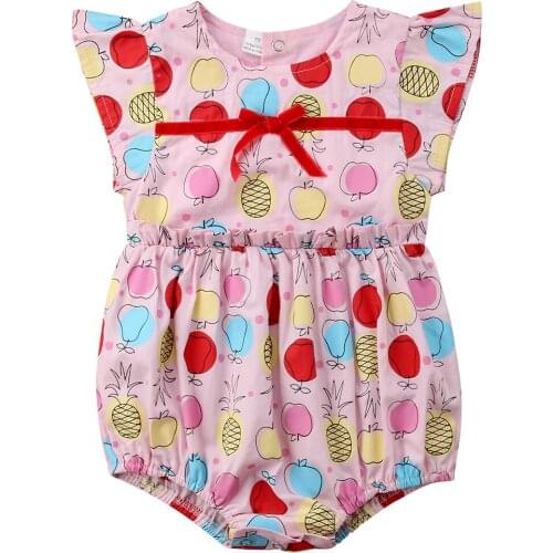 Summer Newborn Baby Girls Ruffle Apple pineapple Sleeveless Jumpsuit Bodysuit Clothes Outfit Size 0-24M