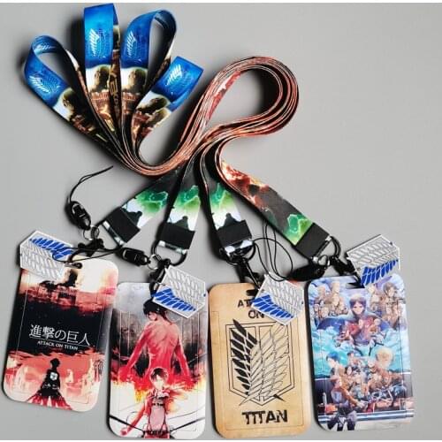 LT1012 Attack on Titan Neck Strap Lanyards Keychain lanyard with id holder Holder Card Pass Hang Rope Lariat Keyring Accessories