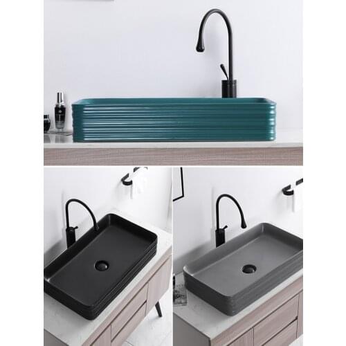 Nordic Matte Green Countertop Wash Basin Rectangular Bathroom Shampoo Sinks Personality Washbasin Vessel Bathroom Sink