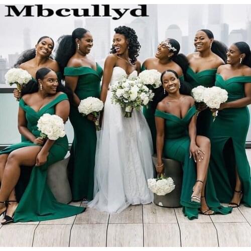 Mbcullyd Dark Green Long Bridesmaid Dresses 2020 Sexy Side Split African Wedding Guest For Dress Women Robe Demoiselle D'honneur