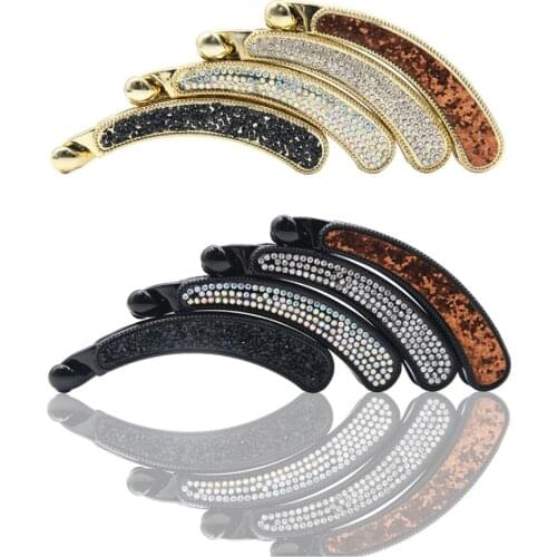 Fashion Banana Hair Clips Crystal Retro Girls Rhinestone Hairgrip Ponytail Holder Barrette Hair Accessories Women