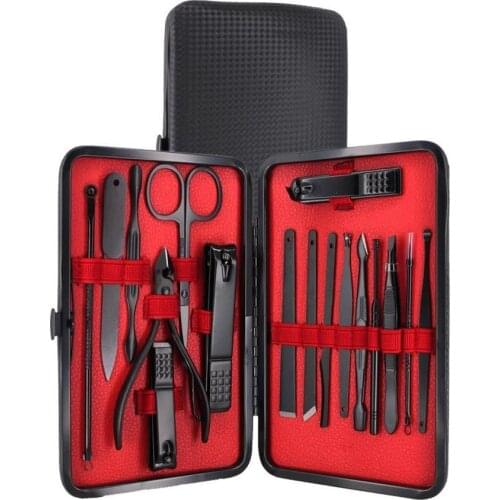 Mujgan Leather Bag Black 17 Piece Manicure Set